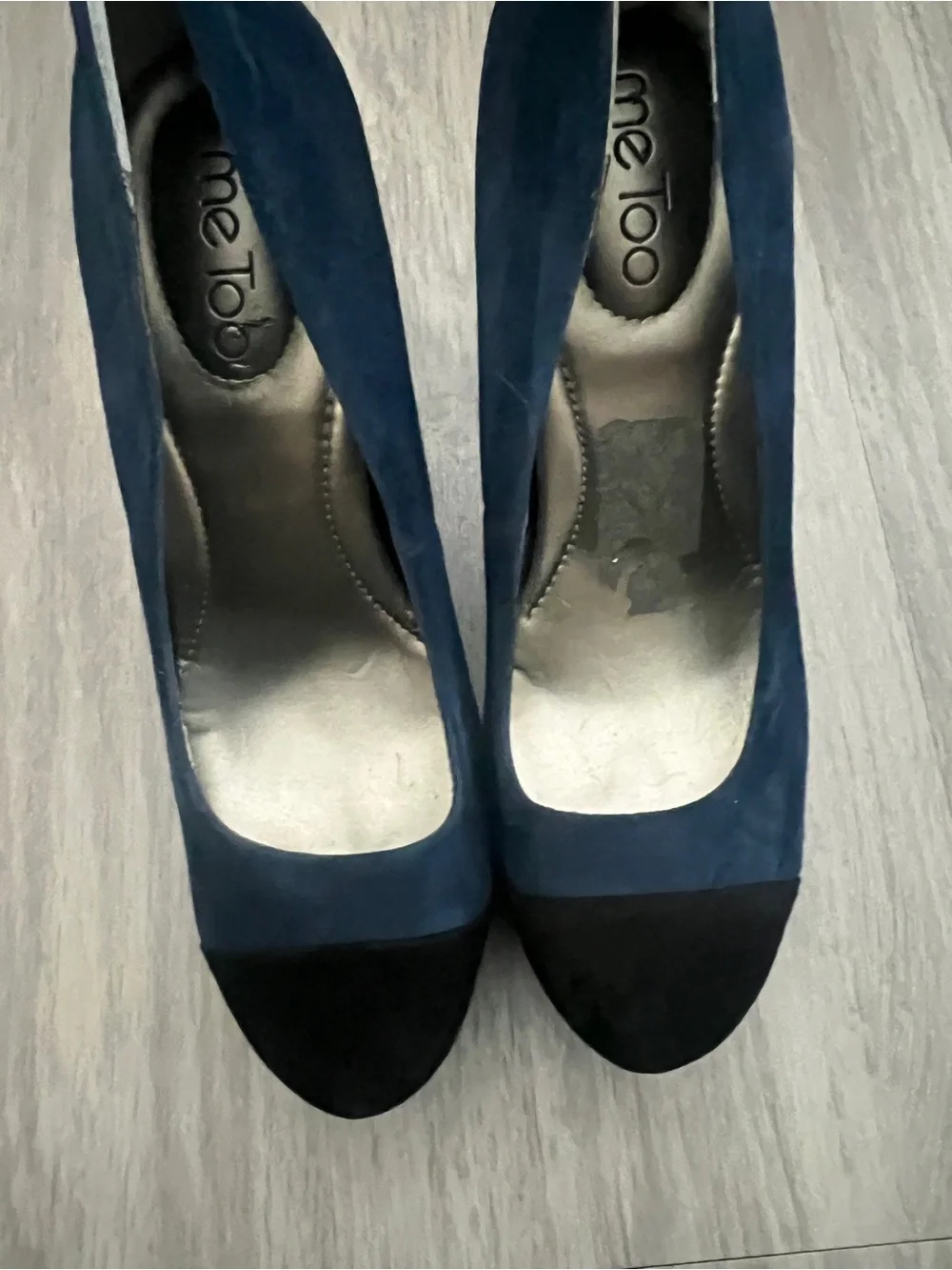 Me Too Navy Suede Leather Block Heel Pumps Black Cap Toe Women’s 7.5M Classic